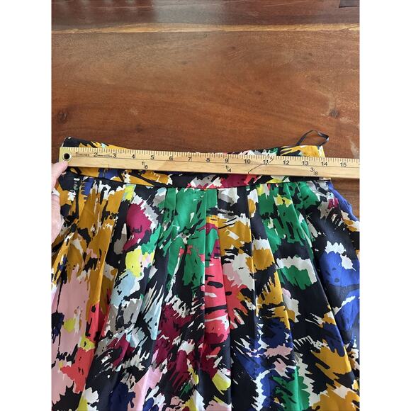 J. Crew Double Pleated Silk Flare Skirt Colorful Brushstroke Floral, Size 4 - Picture 10 of 13
